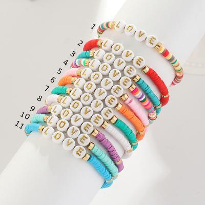 China Trendy Trendy Acrylic Polymer Clay Beaded Summer Boho Love Letter Bead Bracelet for sale