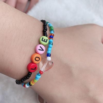 China FASHIONABLE Exquisite Acrylic Love Heart Beads Seed Beads Beaded Colorful DIY Bracelet for sale