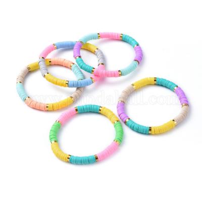 China Style CLASSIC Bohemian Rainbow Colored Clay Beads Elastic Bracelet for sale