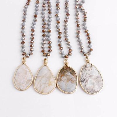 China Other Nature Agate Beads Gold Edge Crystal Beads Knot Round Pendant Necklace for sale