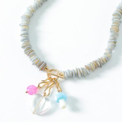 China Boho FASHIONABLE Summer Handmade Shell Beaded Heart Shaped Acrylic Natural Pendant Necklace for sale