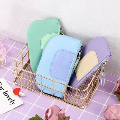 China Fashion Monogram Candy Color PU Small Shell Shaped Tassel Leather Coin Purse For Girls Wallet for sale