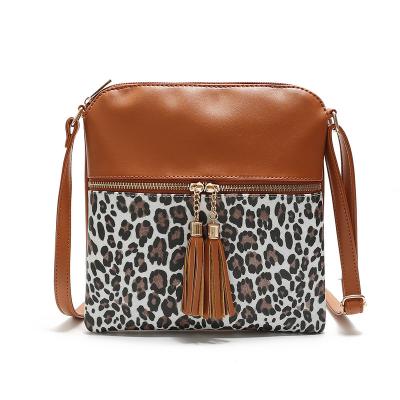 China Portable Women Pu Leather Sexy Leopard Handbag Cross - Body Tassel Girls Bag for sale