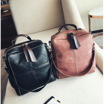 China Retro PU Water Resistant Leather Backpack Waterproof Solid Color Women Travel Backpack for sale