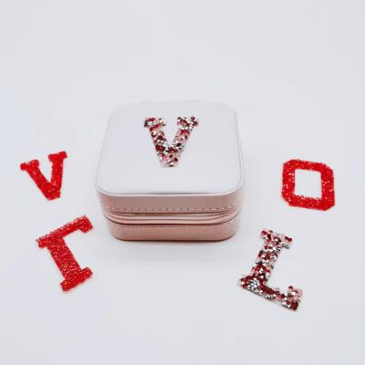 China Custom Leather Case PU Leather Jewelry Box Crystal Rhinestone Patches Pink Woman for sale