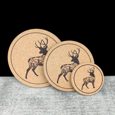 China Sustainable Round Fawn Printed Cork Absorbent Thermal Coasters for sale