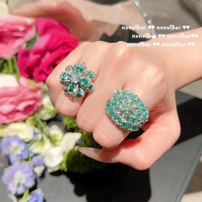 China Other Fashion luxury Mojito green Serpentine Sense of design ring set with gemstone diamond opening for women for sale