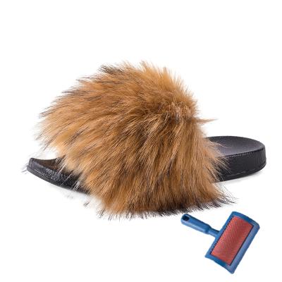 China Wholesale Cheap Girls Hairy Sandals Furry Slippers Fashion Trend Faux Faux Fox Imitation Fox Fur Slides Environmental Protection Fur Slippers for sale