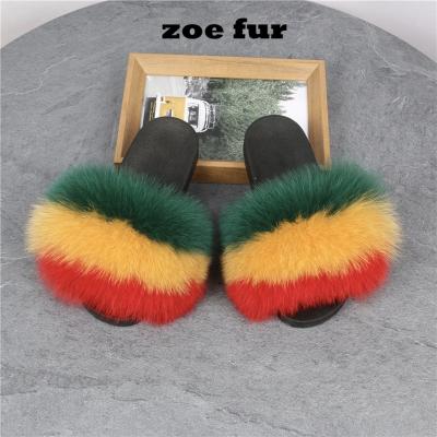 China 2020 fashion trend fox fur slippers fox fur slippers women big new real/fox raccoon fur slippers for sale