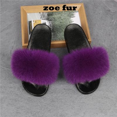 China Wholesale Custom Logo Breathable Fox Slippers Fur Slide Grown Purple Fox Fur Jacket And Fox Fur Slippers Women For Slippers for sale