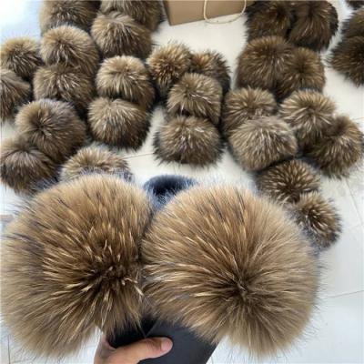 China NEW Fashion 2020 Fashion Trend Fur Real Slides Fox Raccoon Women's Hairy Outdoor Sandals Fur Slippers Wholesale for sale