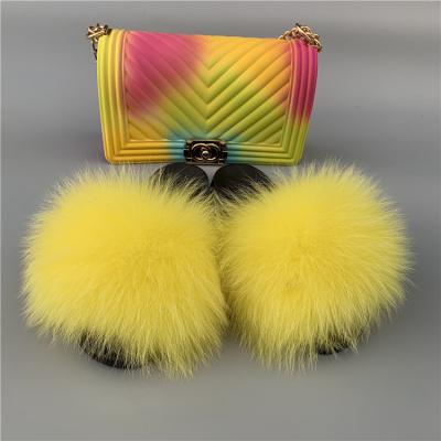 China Breathable Women Shoes Slippers Matte Colorful Jelly Bags Shoe Flip Flops Fluffy Slippers Sets Fox Fur Slides for sale