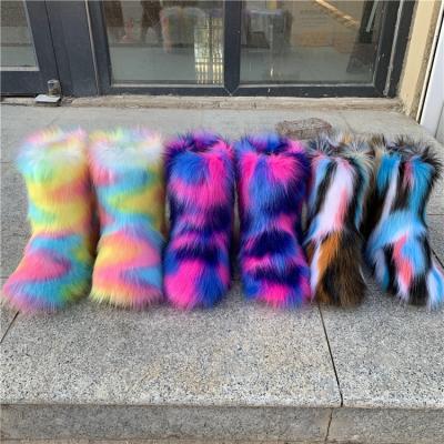 China Warm Wholesale Women Winter Snow Boot 2020 Colorful Faux Fox Fur Hairy Boots Snow Boots for sale