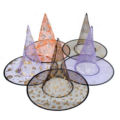 China Disposable Hat Party Color Printing Halloween Props Cobweb Printing Witch Cosplay Hat for sale