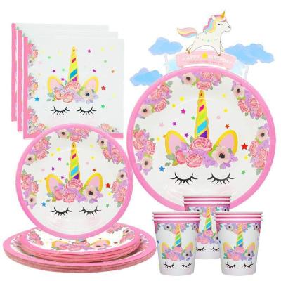 China Disposable Unicorn Children's Flower Birthday Party Paper Cup Shop Gift Bag Set Props Set for sale