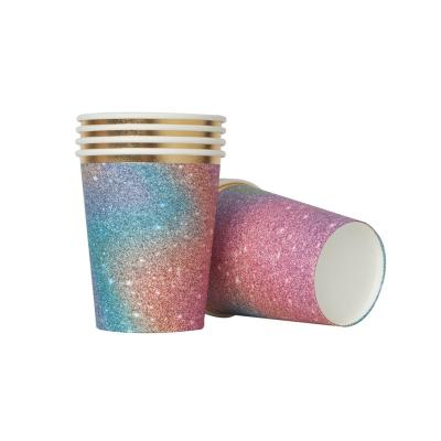 China Big Kids Party Sky Cosmic Purple Galaxy Disposable Aluminum Foil Printing Happy Birthday Paper Cup for sale