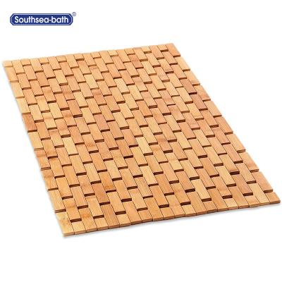 China Sustainable Foldable Natural Bamboo Flooring Mat Bathroom Rugs Spa Bath Shower With Anti-Slip Pad For Bathroom for sale