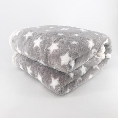 China Simple Stars Printed Baby Fluffy Blanket Thick Heavyweight Sherpa Fleece Blankets for sale