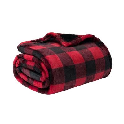 China Simple Warm Cozy Christmas Red Black Red Checker Fleece Flannel Fleece Throw Blanket Decorative Pattern Throw Blanket For Sofa Couch for sale