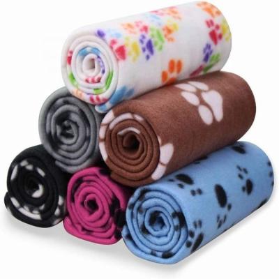 China Custom Simple Dog Cat Bedspread Protective Mat Soft Digital Print Pet Fleece Blankets With Paw Print For Kitten Puppy for sale