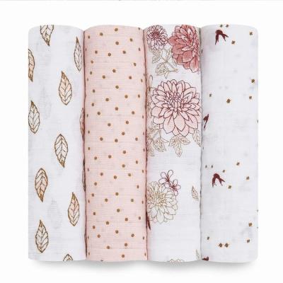 China Simple New Fashion Customizable Cute Printed Muslin Baby Wrap Blanket Within 100% Organic Cotton for sale