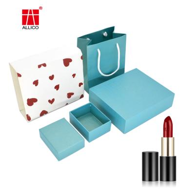 China ALLICO Handmade Custom Size Eco Recycled Valentine's Day Gift Box And Bag Set Paper Gift Packaging Boxes With Handle for sale