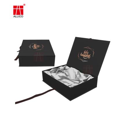 China Recyclable Wholesale Custom Shape Box Black Book Wig Packaging Box Luxury Silk Cardboard Gift Box With Ribbon Bow for sale