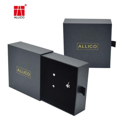 China Custom Gold Foil Logo Bracelet Jewelry Boxes Packaging Luxury Single Black Cardboard Drawer for sale