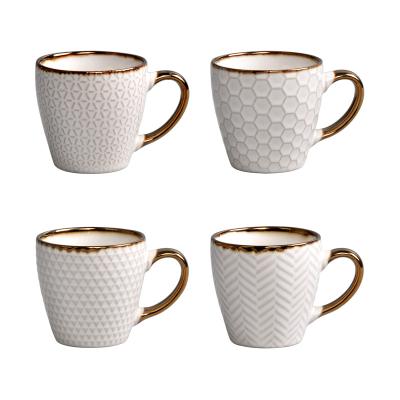 China Disposable Postmodern Relief Embossed Capactity Small 100Ml High 6Cm Material Stoneware Milk Cups for sale