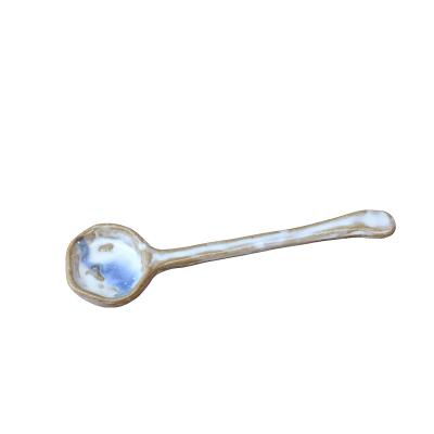 China 17cm Long Sustainable Tableware Set Accessory Hand Made Natural Raw Ceramic Spoon for sale