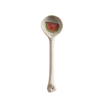 China Original Loess Spoon 16cm Length Hand-print Viable Ceramic Dinner Accessory for sale