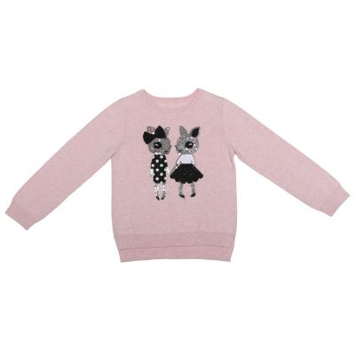 China Anti-Shrink Girls' Sequin Two Rabbits Pullover Sweater Crew Neck Long Sleeve with High Low Hemline Pink Ribbed Knit Jumper Top 6-14 Years for sale