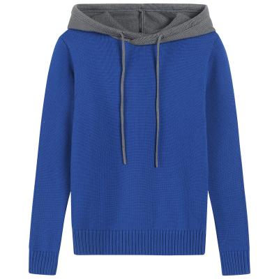 China Anti-pilling Boy's Blue and Grey Combo Hooded with drawstring elbow patch rib knit cuff and hem thick Winter Warm Hoodie Sweater for sale