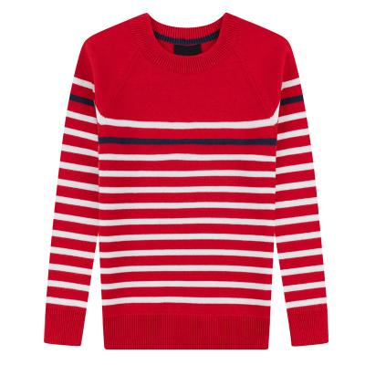 China Anti-pilling Christmas Winter Cotton Ribbed Knit Crew Neck Long Sleeves Red & White Striped Pullover Sweaters for little & Big Boy's Girl's for sale