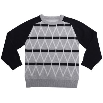 China Anti-Shrink Little & Big Boys' Preppy Style Jacqaurd Pullover Sweaters with Diamond Print and Black Stripes Crew Neck Long Sleeve 6-14 Years for sale