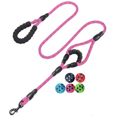 China Personalized Reflective 5ft Double Pet Long Lead Handle Rope Dog Leash For Control Safety Training for sale