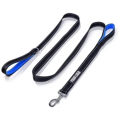 China 7ft Long Traffic Reflective Heavy Duty Dog Leash Padded 2 Handles Double Handle Reflective Nylon Dog Leash With Logo for sale