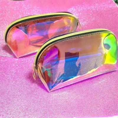 China High Quality Lady Custom Laser Cosmetic Bag Women Travel Wash Glitter Clear PVC Pouch Holographic Makeup Bag With Zipper for sale