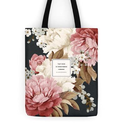 China 100% Eco-friendly Custom Made Premium Flowers Vintage Ladies Fashion Print Canvas Tote Bag Cotton Shopping Bag for sale