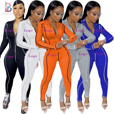 China QUICK DRY Plain Bodycon Game Suits Custom Logo Vertical Collar One Piece Overalls Long Sleeve Overalls 2021 Autumn Winter Women Clothes for sale