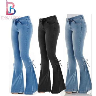 China Ibeauty Breathable 2022 High Quality Flared Jeans Stretchy Rocket Pants Jeans With Bow Flared Jeans For Women for sale