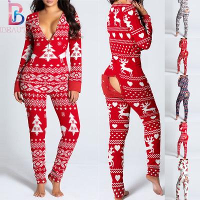 China Ibeauty 2022 Christmas Onesie Pajamas Loungewear Women Christmas Jumpsuit Hot Selling Christmas Pajamas QUICK DRY for sale