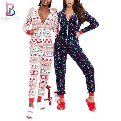 China 2022 Ibeauty Hooded Christmas QUICK DRY Pajamas Zipper Salon Wear Long Sleeve Winter Pajamas Women Sleep Salon Wear for sale