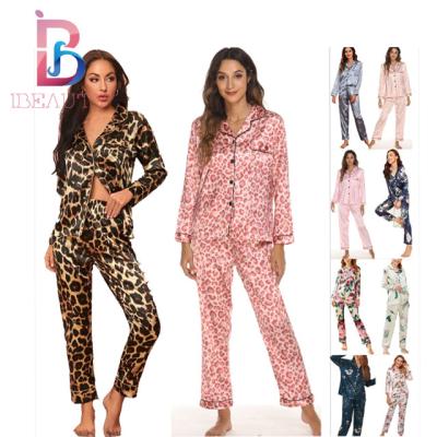 China Ibeauty QUICK DRY 2022 Spring Pajamas For Women Set Print Silk Fabric Designer Pajamas Two Piece Cotton Pajamas for sale