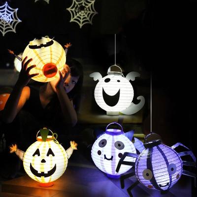 China Halloween Pumpkin Paper Lantern Ornaments Led Halloween Lantern for sale