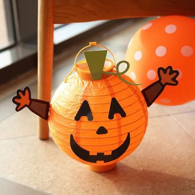 China Yellow Halloween Paper Pumpkin Lantern Halloween Led Lanterns for sale