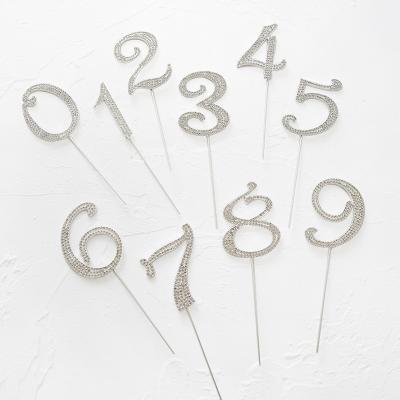 China Premium Sparkly Crystal Diamond Gems Sliver Metal Number Cake Toppers for sale