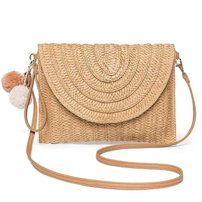 China Factory High Quality Fashion Straw Shoulder Bag Straw Clutch Women Handmade Straw Crossbody Bag Summer Beach Envelope Purse Wallet for sale