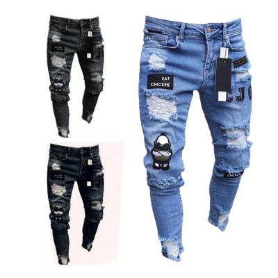 China New Style Breathable Men's Rbx Distressed Destroyed Badge Pants Art Patches Men Biker Ripped Skinny Slim Fit Jean Pants Mens Jeans for sale