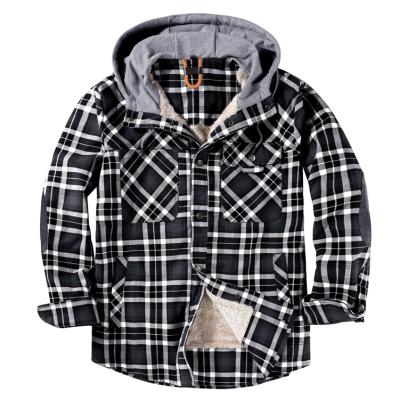 China 2022 Viable Hot Selling Fashion Thickening Men Cotton Plaid Fleece Long Sleeve Casual Shirt With Hooded for sale